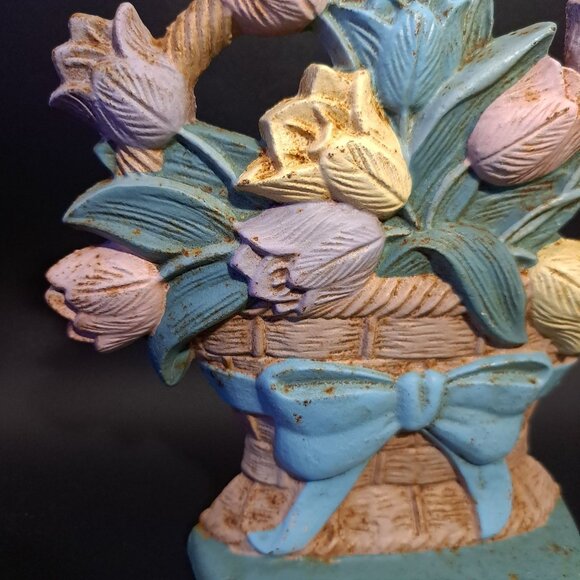 Cast Iron Door Stopper Midwest Imports Tulips In A Basket Vintage - Picture 7 of 16